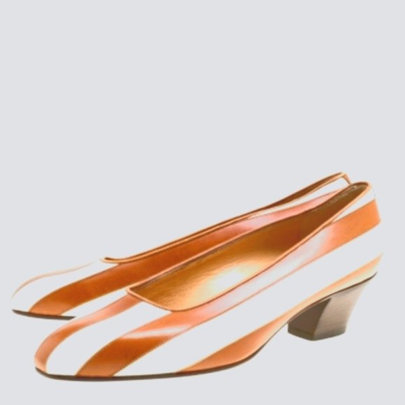 Celine stripe leather white mini block heel pumps - Picture 1 of 8